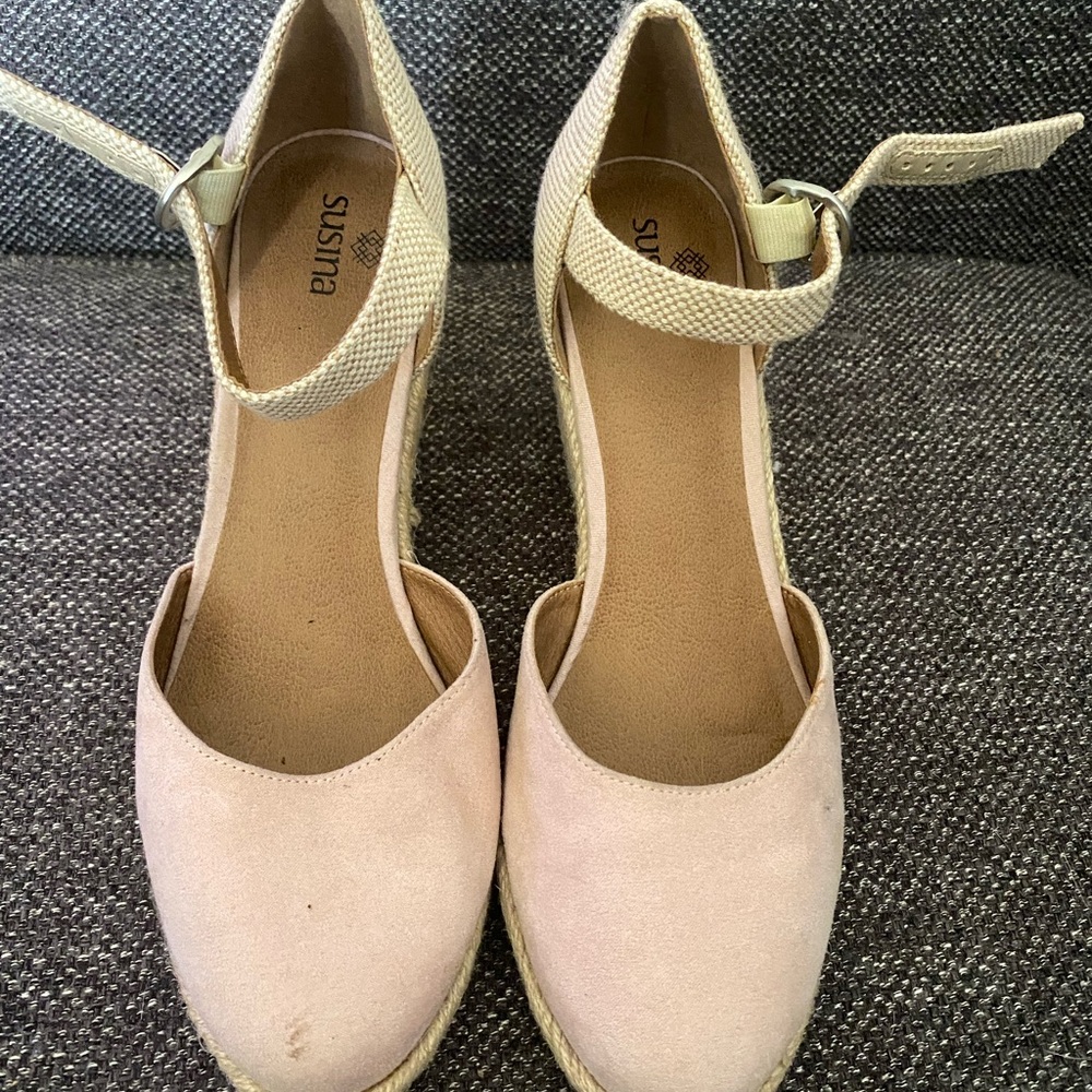 Susina Cream Espadrille Flats with Ankle Strap